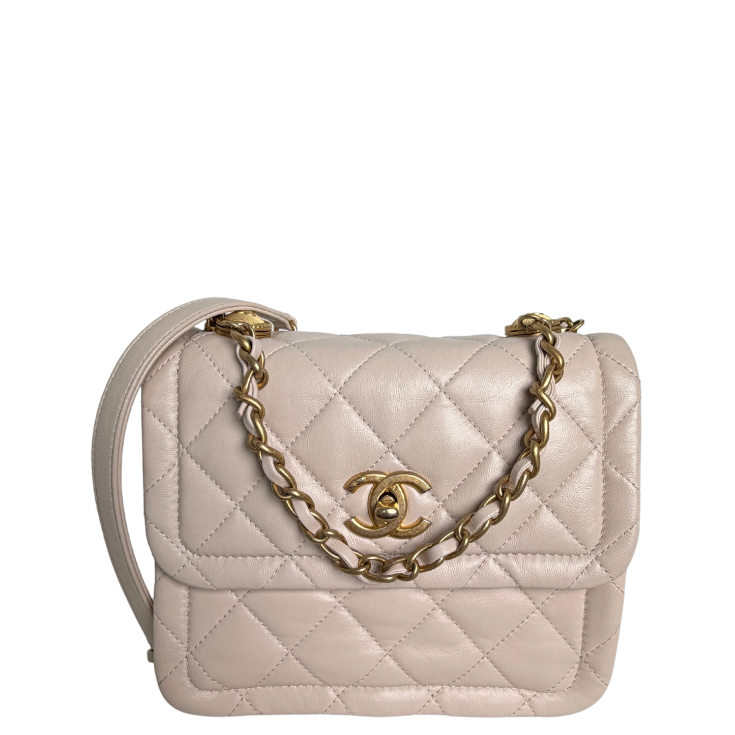 Chanel Button on Top Flap Bag small Off-White Lammleder / sehr gut Chanel
