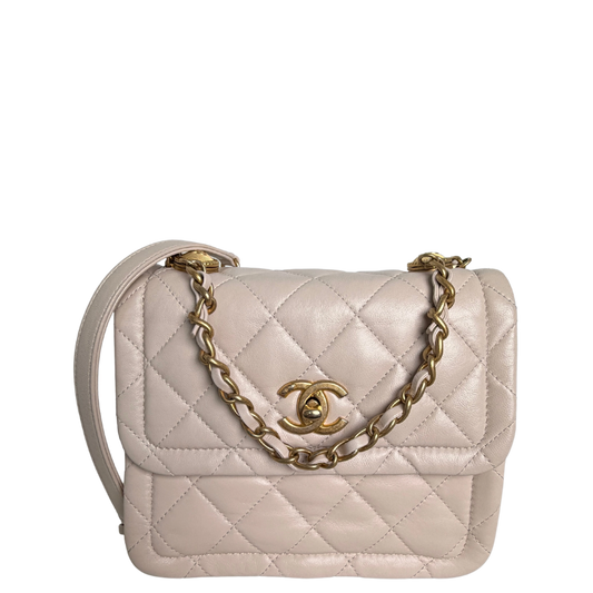 Chanel Button on Top Flap Bag small Off-White Lammleder / sehr gut Chanel