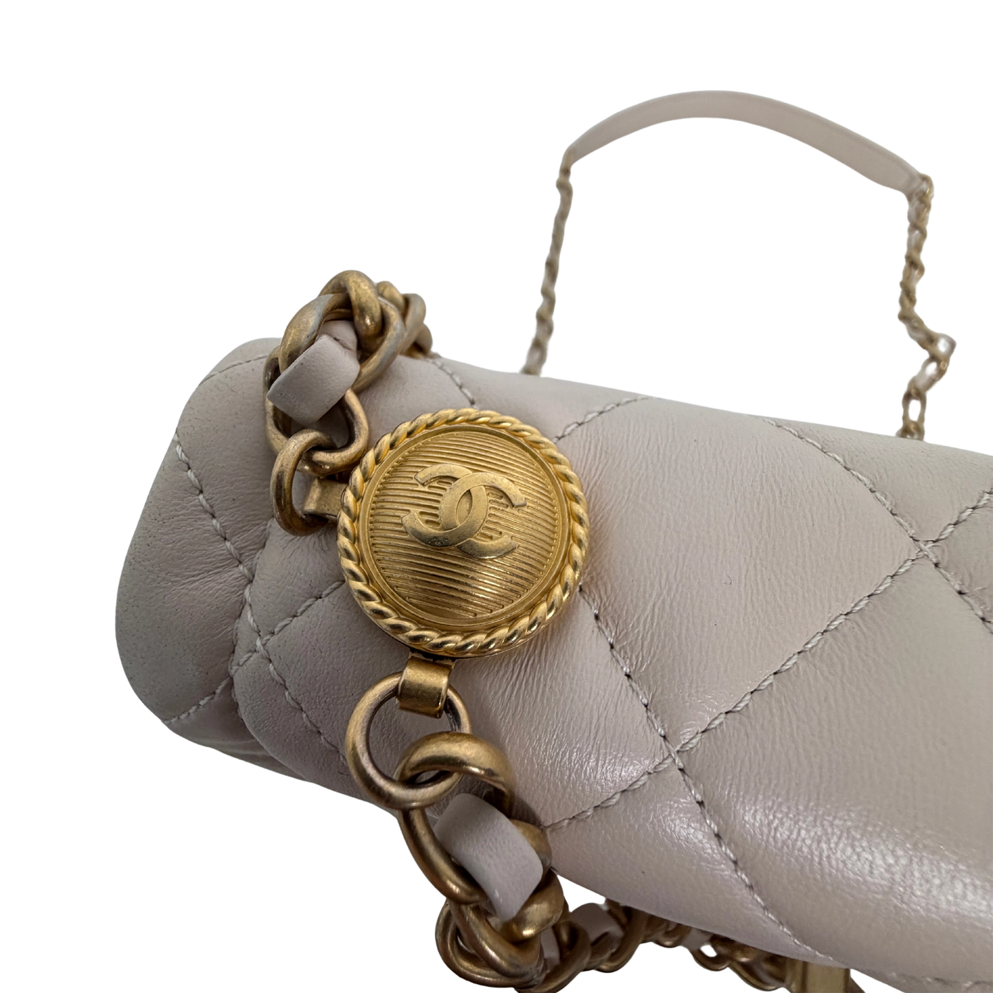 Chanel Button on Top Flap Bag small Off-White Lammleder / sehr gut Chanel