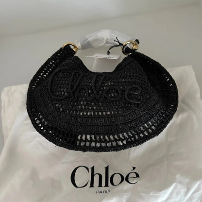 Chloé Summer Banana Hobo Bag aus geflocktenen Fasern schwarz / ungetragen Chloe