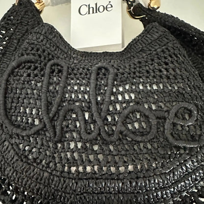 Chloé Summer Banana Hobo Bag aus geflocktenen Fasern schwarz / ungetragen Chloe