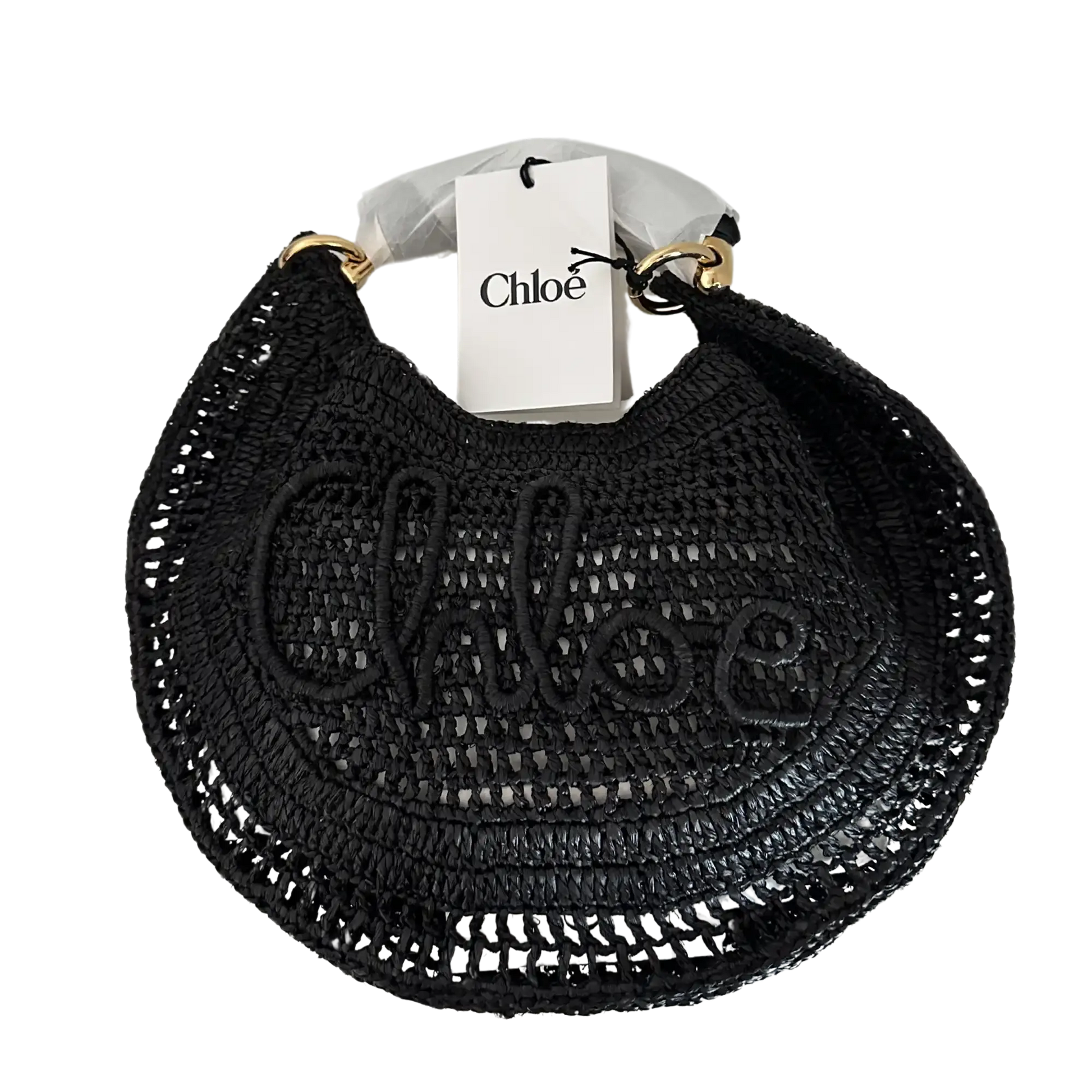 Chloé Summer Banana Hobo Bag aus geflocktenen Fasern schwarz / ungetragen Chloe
