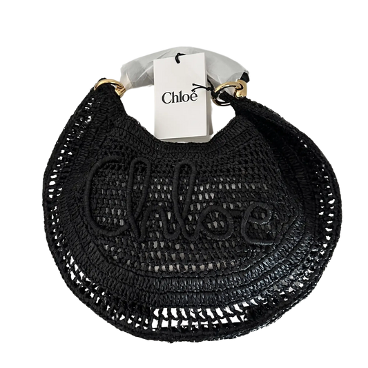 Chloé Summer Banana Hobo Bag aus geflocktenen Fasern schwarz / ungetragen Chloe