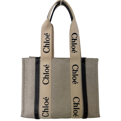 Chloé Woody Tote Bag aus Leinen beige / sehr gut Echtheitscheck