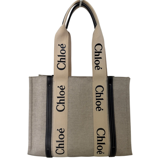 Chloé Woody Tote Bag aus Leinen beige / sehr gut Echtheitscheck