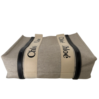 Chloé Woody Tote Bag aus Leinen beige / sehr gut Echtheitscheck