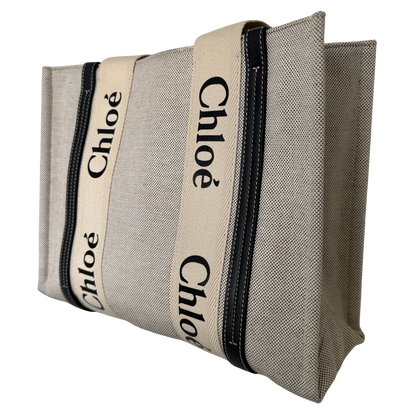Chloé Woody Tote Bag aus Leinen beige / sehr gut Echtheitscheck