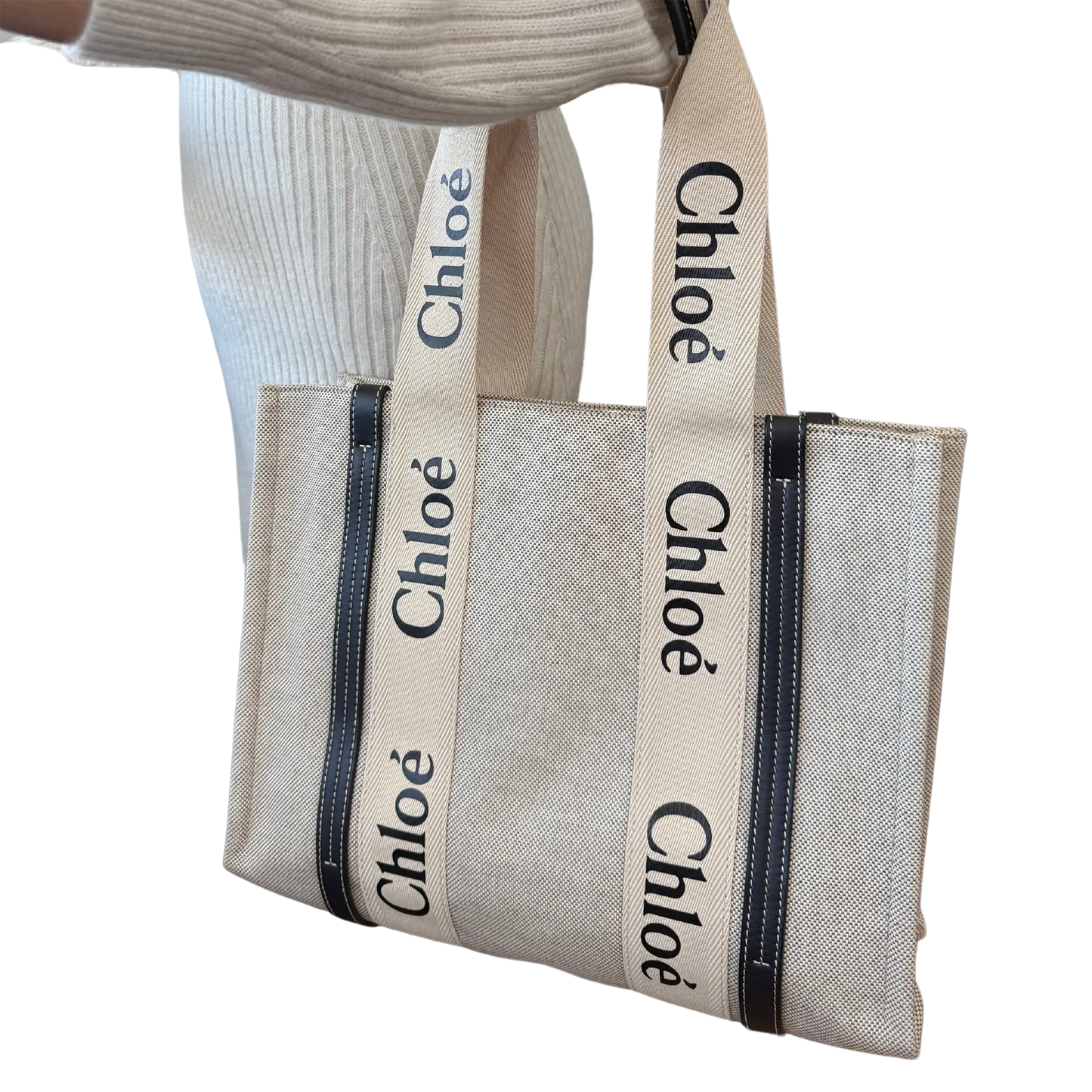 Chloé Woody Tote Bag aus Leinen beige / sehr gut Echtheitscheck