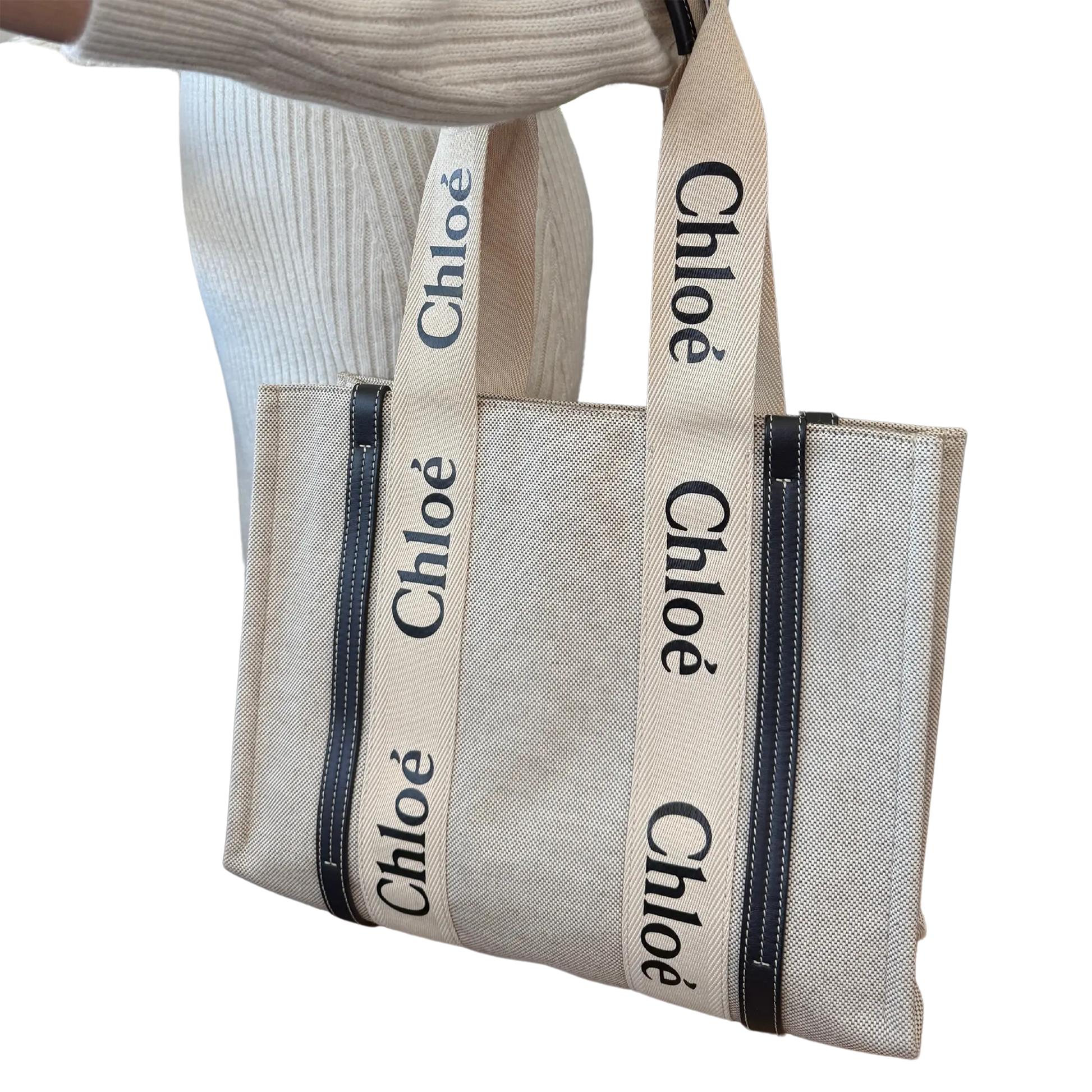 Chloé Woody Tote Bag aus Leinen beige / sehr gut Echtheitscheck