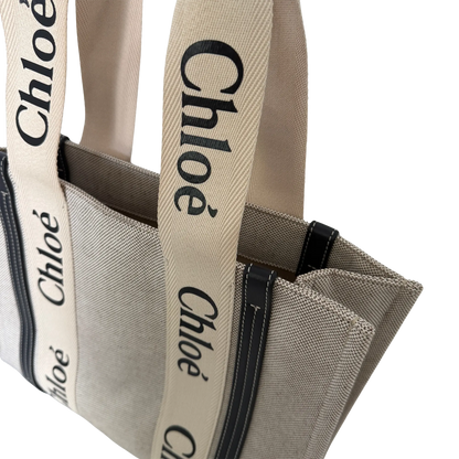 Chloé Woody Tote Bag aus Leinen beige / sehr gut Echtheitscheck