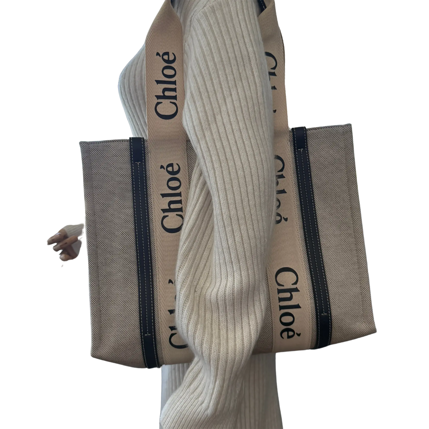 Chloé Woody Tote Bag aus Leinen beige / sehr gut Echtheitscheck