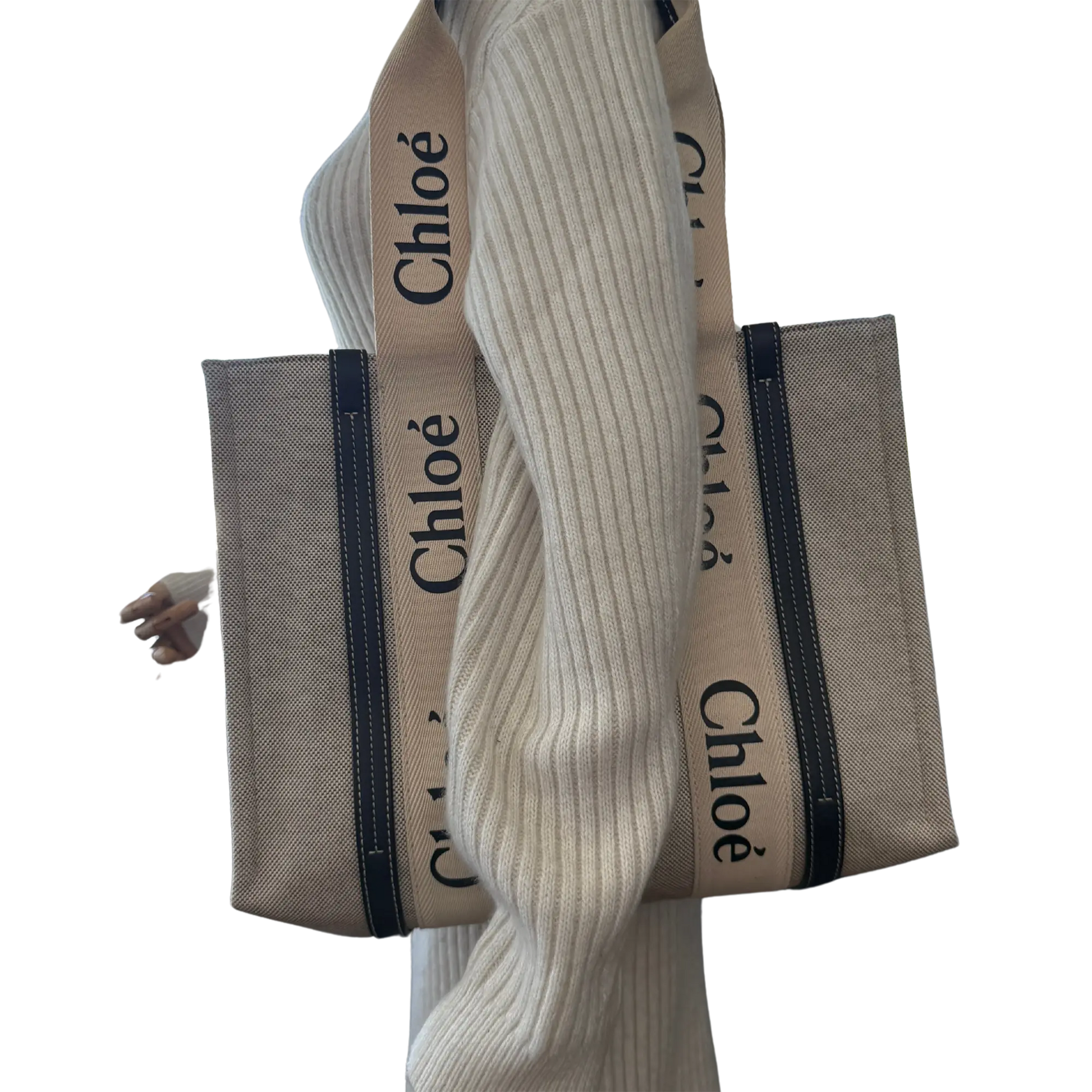 Chloé Woody Tote Bag aus Leinen beige / sehr gut Echtheitscheck