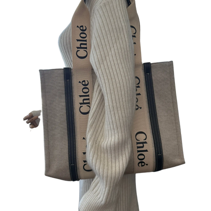 Chloé Woody Tote Bag aus Leinen beige / sehr gut Echtheitscheck