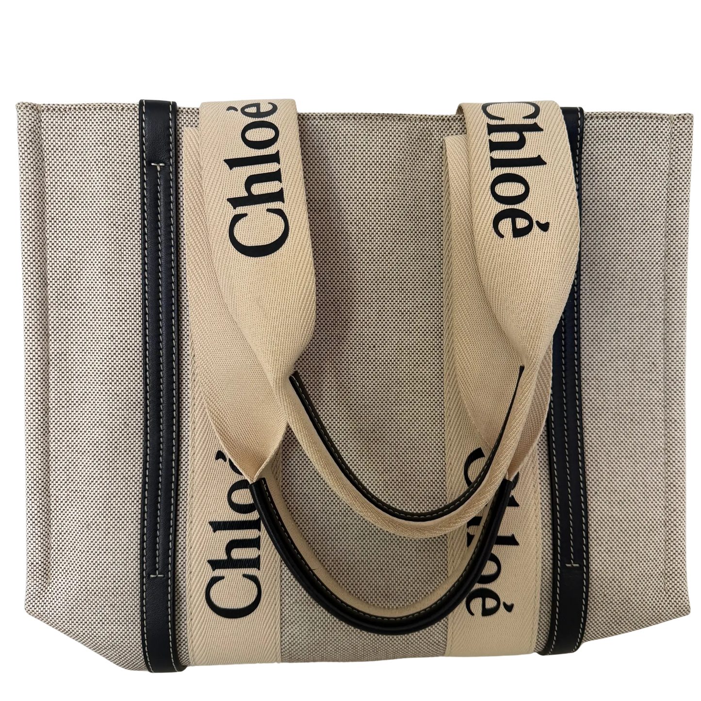 Chloé Woody Tote Bag aus Leinen beige / sehr gut Echtheitscheck