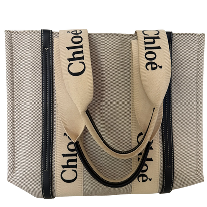 Chloé Woody Tote Bag aus Leinen beige / sehr gut Echtheitscheck