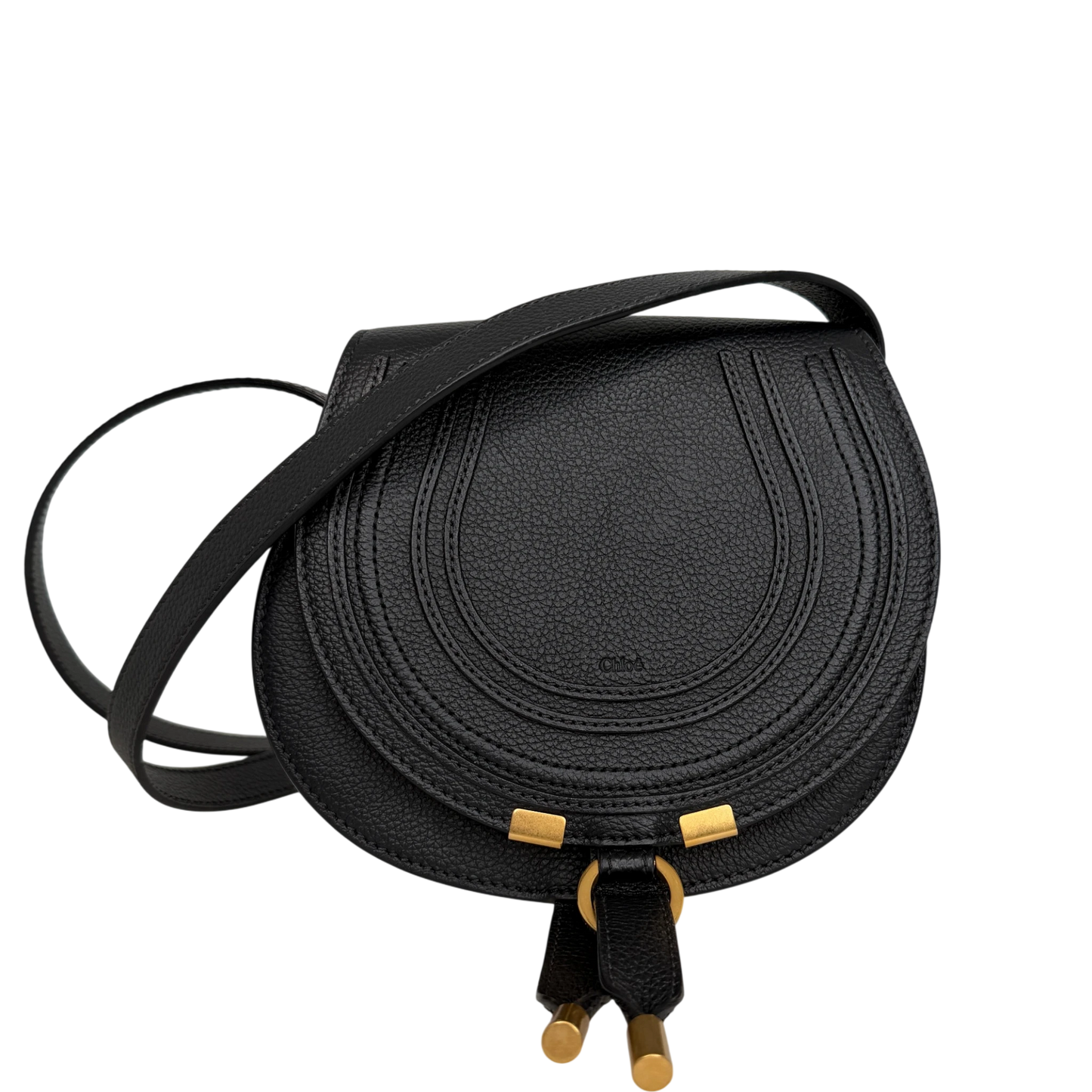 Chloé Marcie Mini Saddle Bag Leder Schwarz Gold Crossbody Chloé