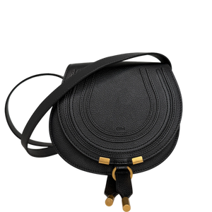 Chloé Marcie Mini Saddle Bag Leder Schwarz Gold Crossbody