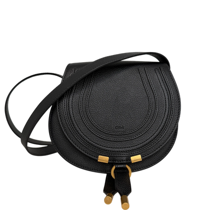 Chloé Marcie Mini Saddle Bag Leder Schwarz Gold Crossbody Chloé
