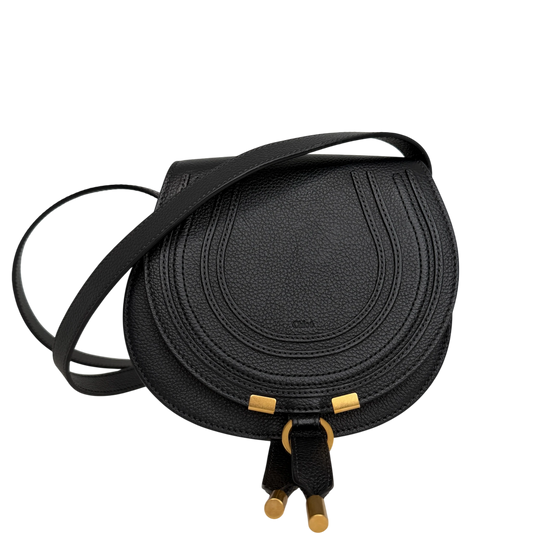 Chloé Marcie Mini Saddle Bag Leder Schwarz Gold Crossbody Chloé