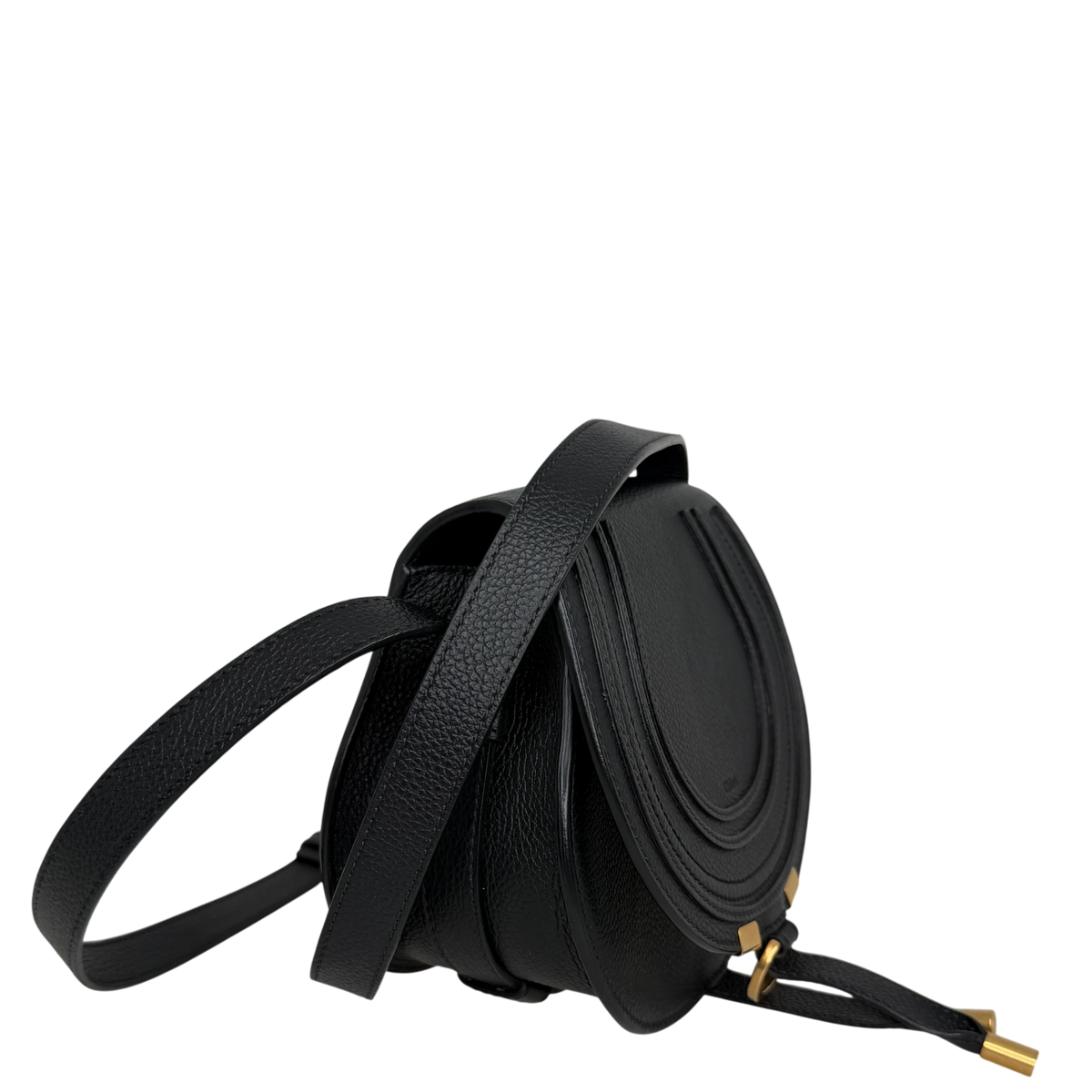Chloé Marcie Mini Saddle Bag Leder Schwarz Gold Crossbody Chloé