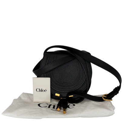 Chloé Marcie Mini Saddle Bag Leder Schwarz Gold Crossbody Chloé