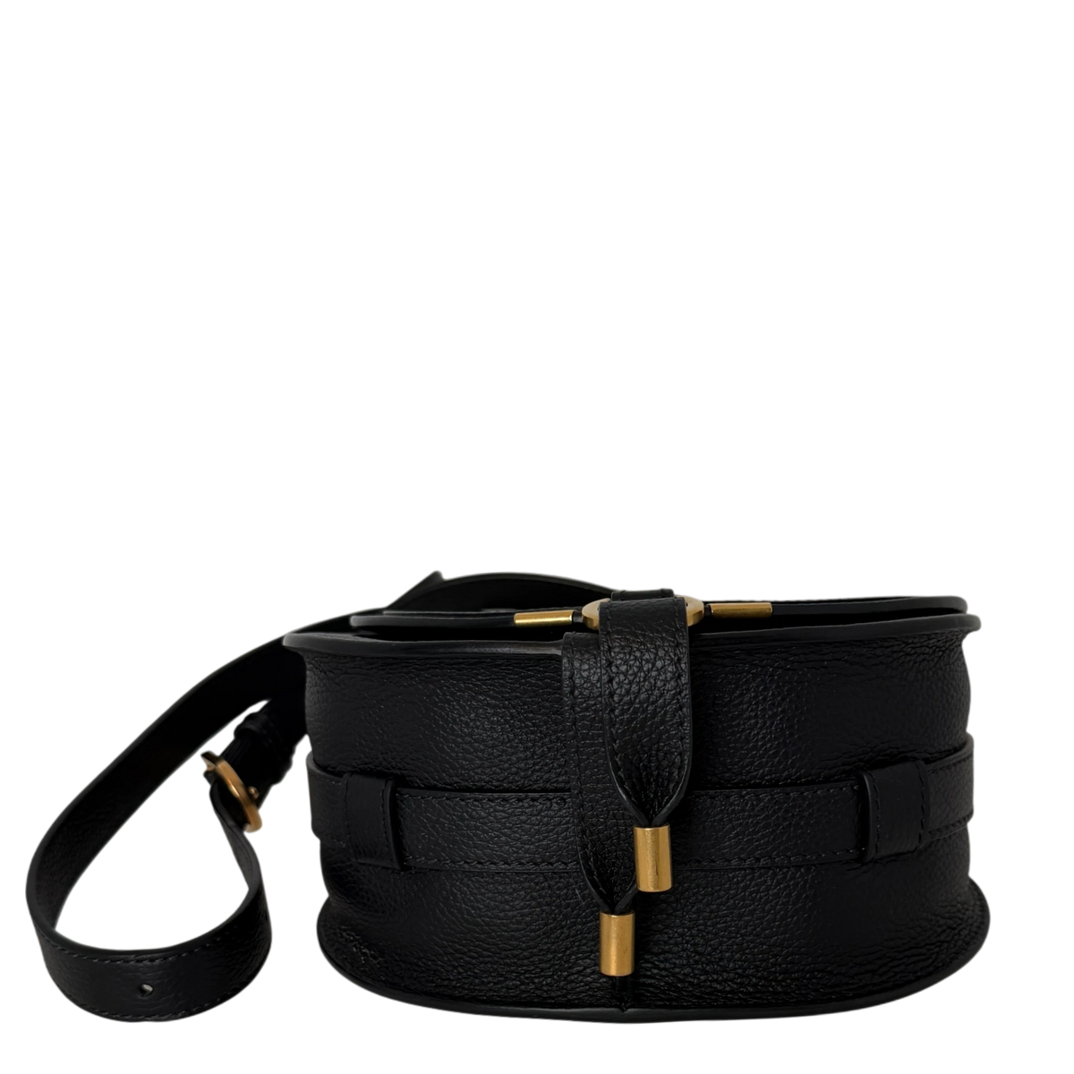 Chloé Marcie Mini Saddle Bag Leder Schwarz Gold Crossbody Chloé