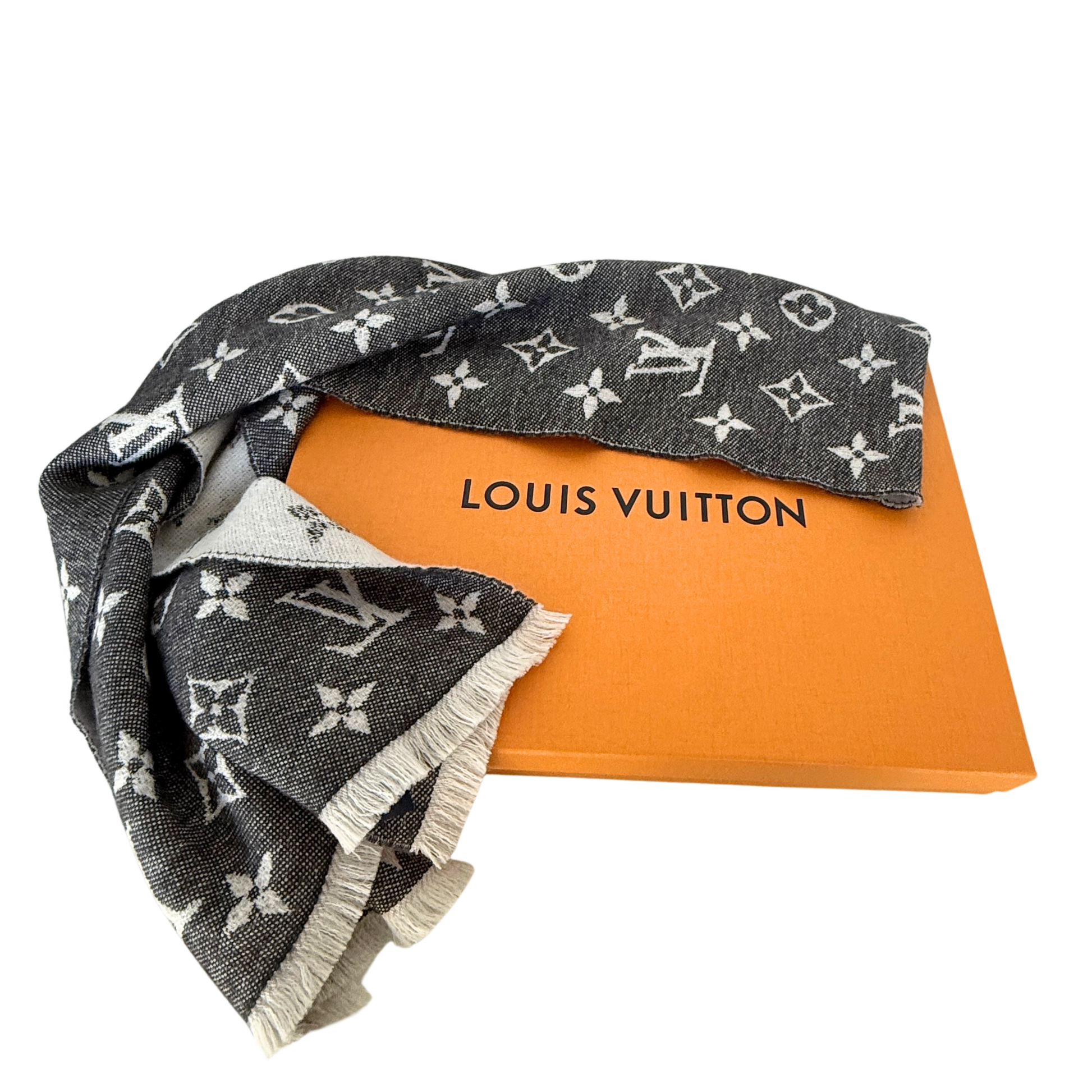 Louis Vuitton Classic Schal Grau Weiß / sehr gut Louis Vuitton