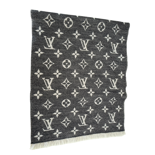 Louis Vuitton Classic Schal Grau Weiß / sehr gut Louis Vuitton