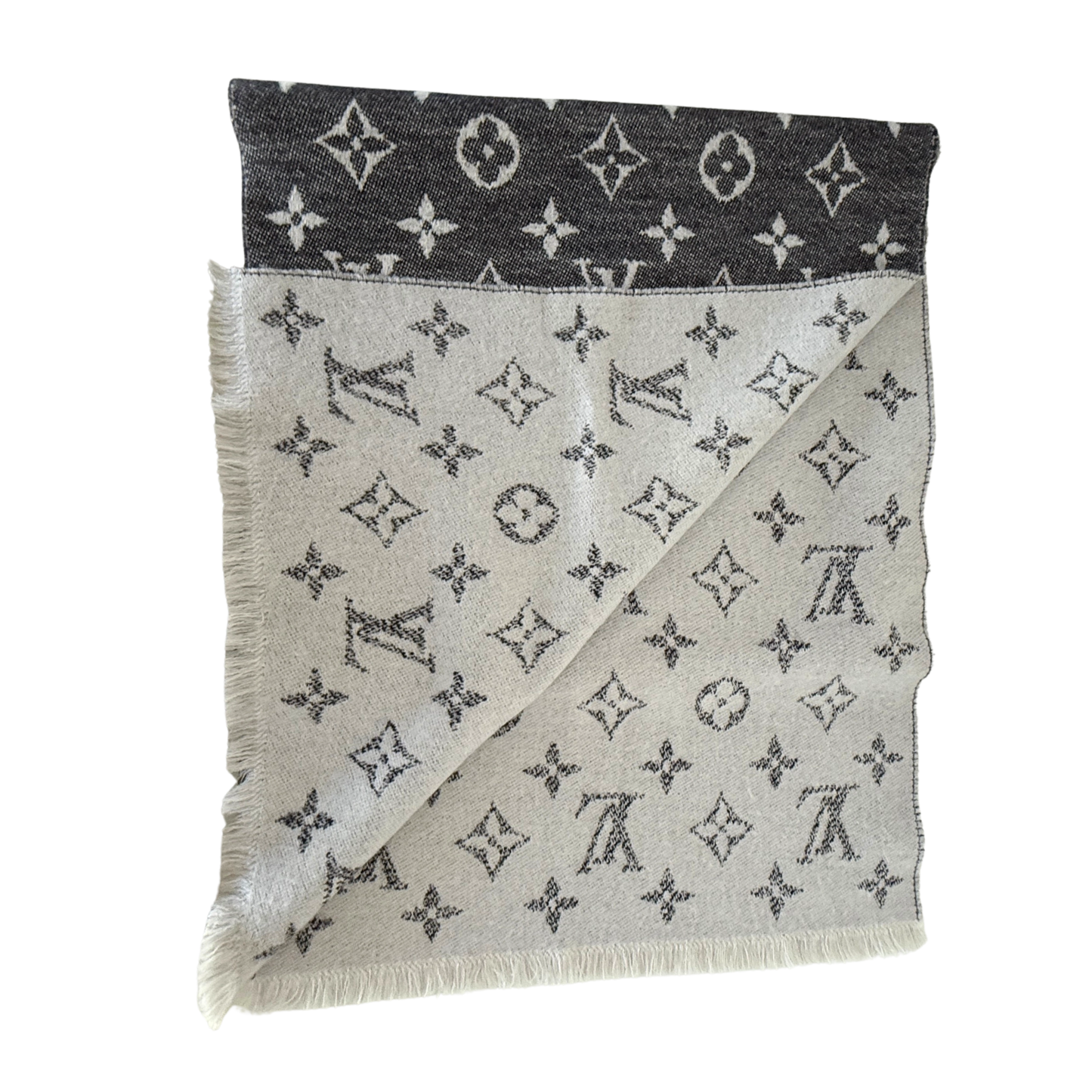 Louis Vuitton Classic Schal Grau Weiß / sehr gut Louis Vuitton