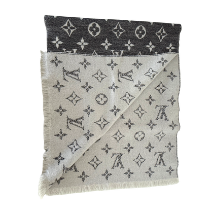 Louis Vuitton Classic Schal Grau Weiß / sehr gut Louis Vuitton