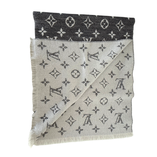 Louis Vuitton Classic Schal Grau Weiß / sehr gut Louis Vuitton