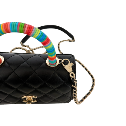 Chanel Mini Flap Bag mit Rainbow Top Handle Lammleder Schwarz / neuwertig Chanel
