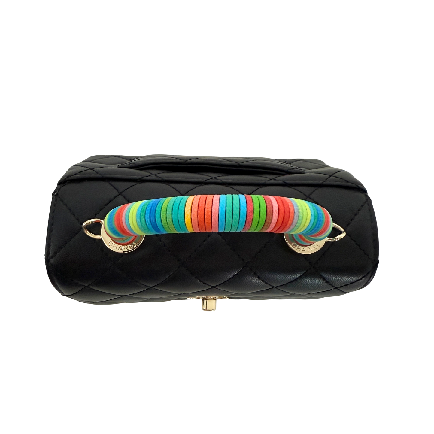 Chanel Mini Flap Bag mit Rainbow Top Handle Lammleder Schwarz / neuwertig Chanel