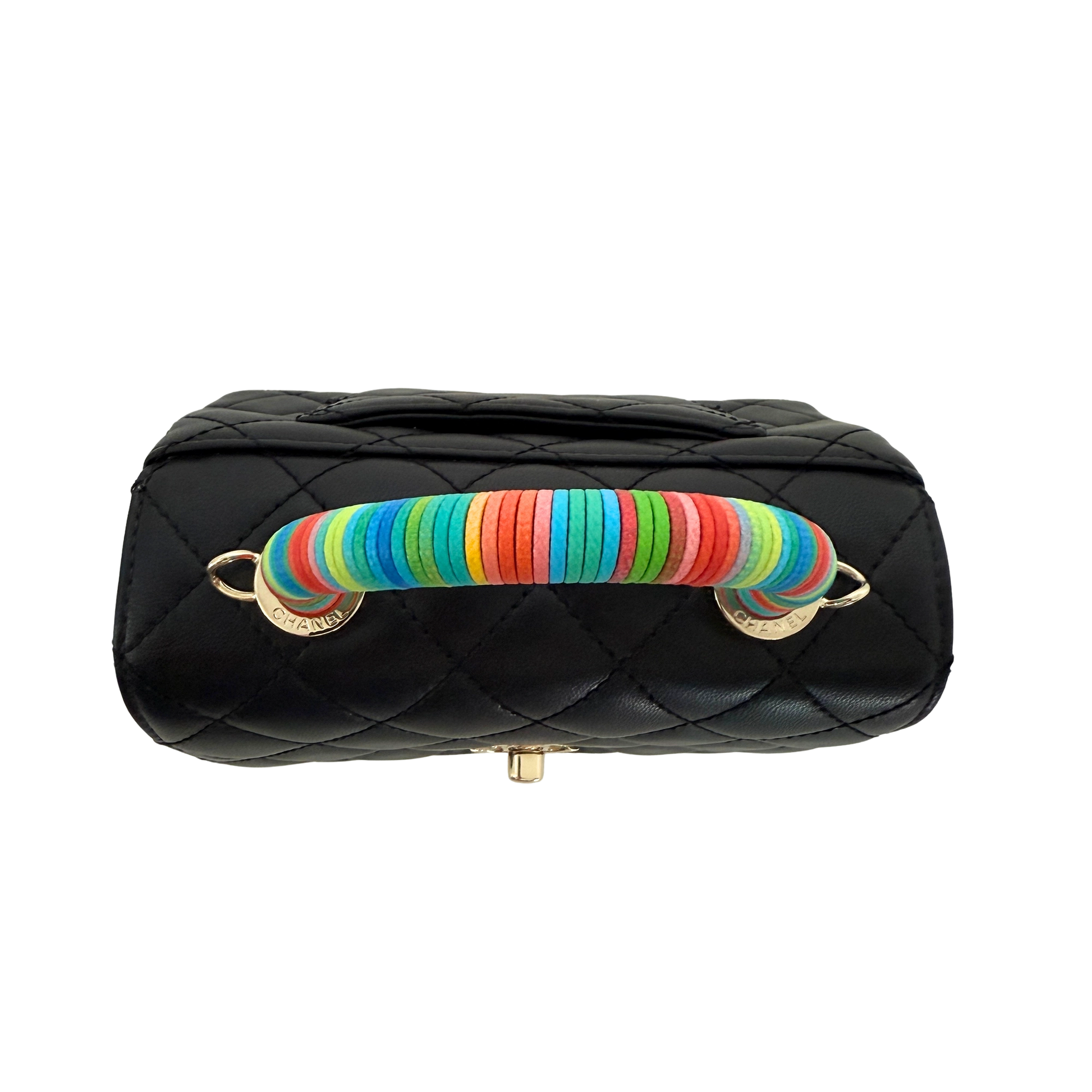 Chanel Mini Flap Bag mit Rainbow Top Handle Lammleder Schwarz / neuwertig Chanel