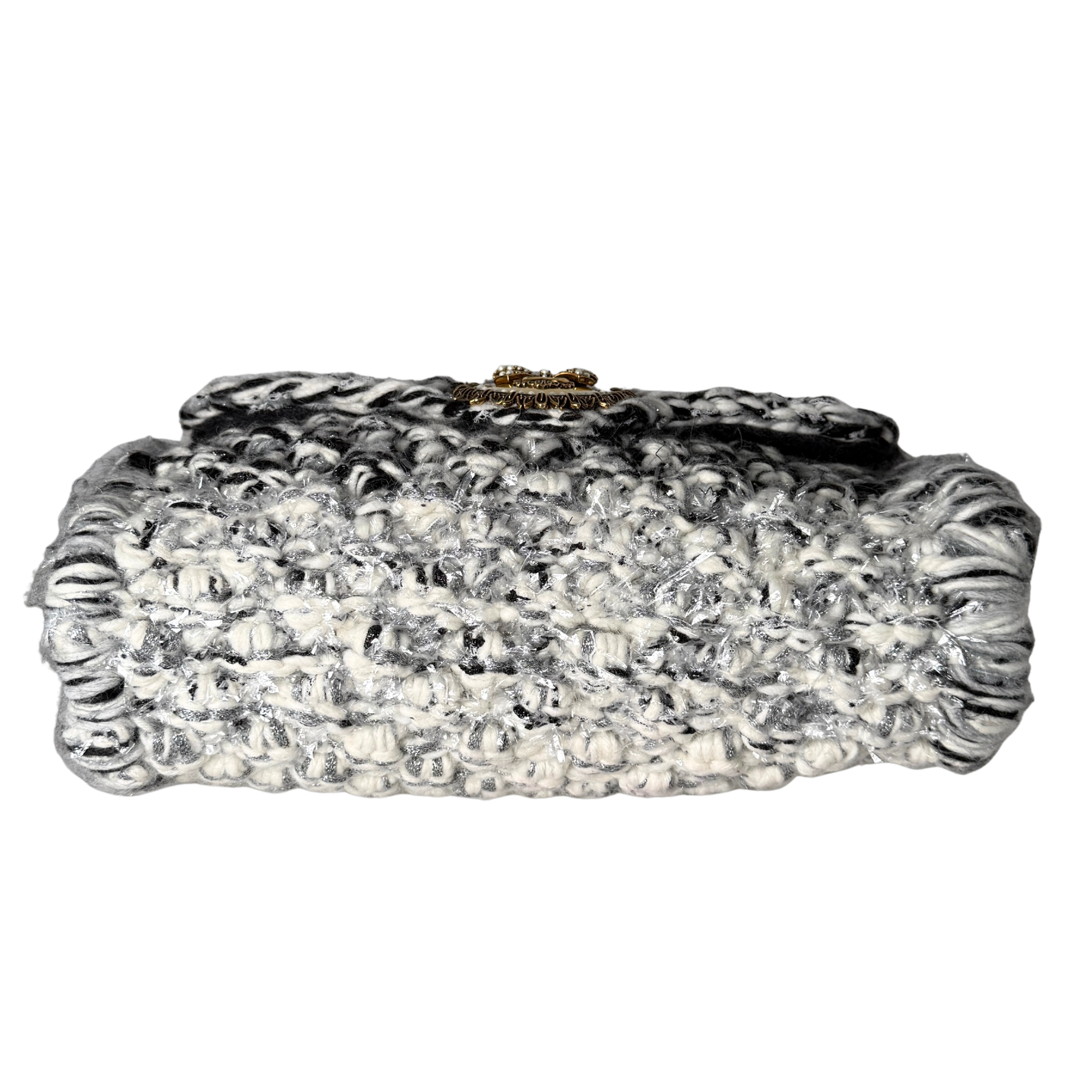 Dolce & Gabbana Große Schultertasche Devotion aus Strickgewebe Grau Fullset / neuwertig Dolce & Gabbana