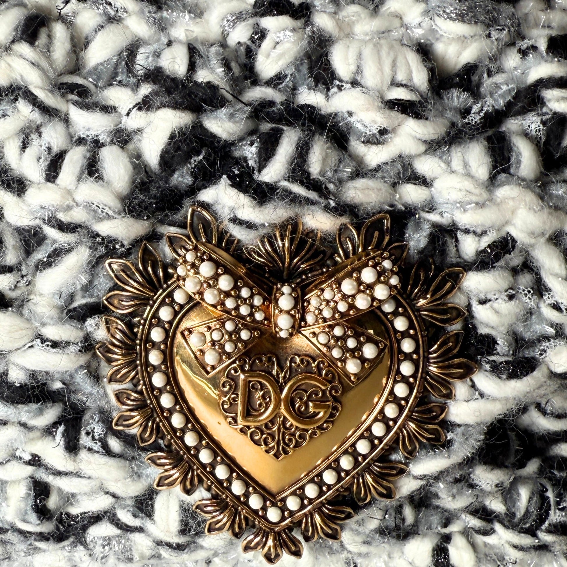 Dolce & Gabbana Große Schultertasche Devotion aus Strickgewebe Grau Fullset / neuwertig Dolce & Gabbana