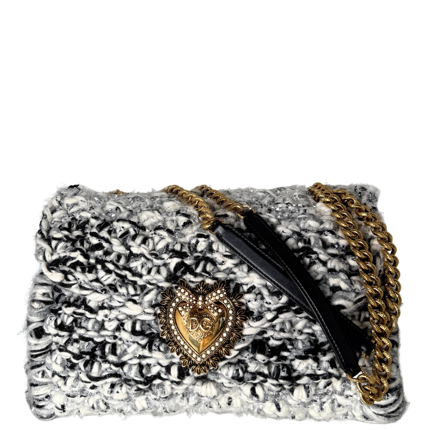 Dolce & Gabbana Große Schultertasche Devotion aus Strickgewebe Grau Fullset / neuwertig Dolce & Gabbana