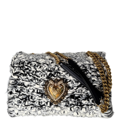 Dolce & Gabbana Große Schultertasche Devotion aus Strickgewebe Grau Fullset / neuwertig Dolce & Gabbana