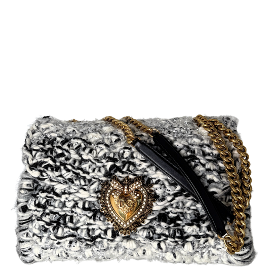 Dolce & Gabbana Große Schultertasche Devotion aus Strickgewebe Grau Fullset / neuwertig Dolce & Gabbana