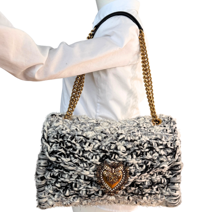 Dolce & Gabbana Große Schultertasche Devotion aus Strickgewebe Grau Fullset / neuwertig Dolce & Gabbana