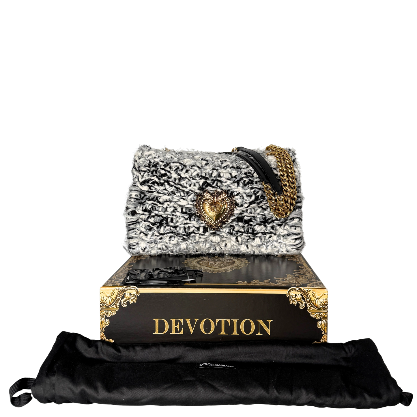 Dolce & Gabbana Große Schultertasche Devotion aus Strickgewebe Grau Fullset / neuwertig Dolce & Gabbana
