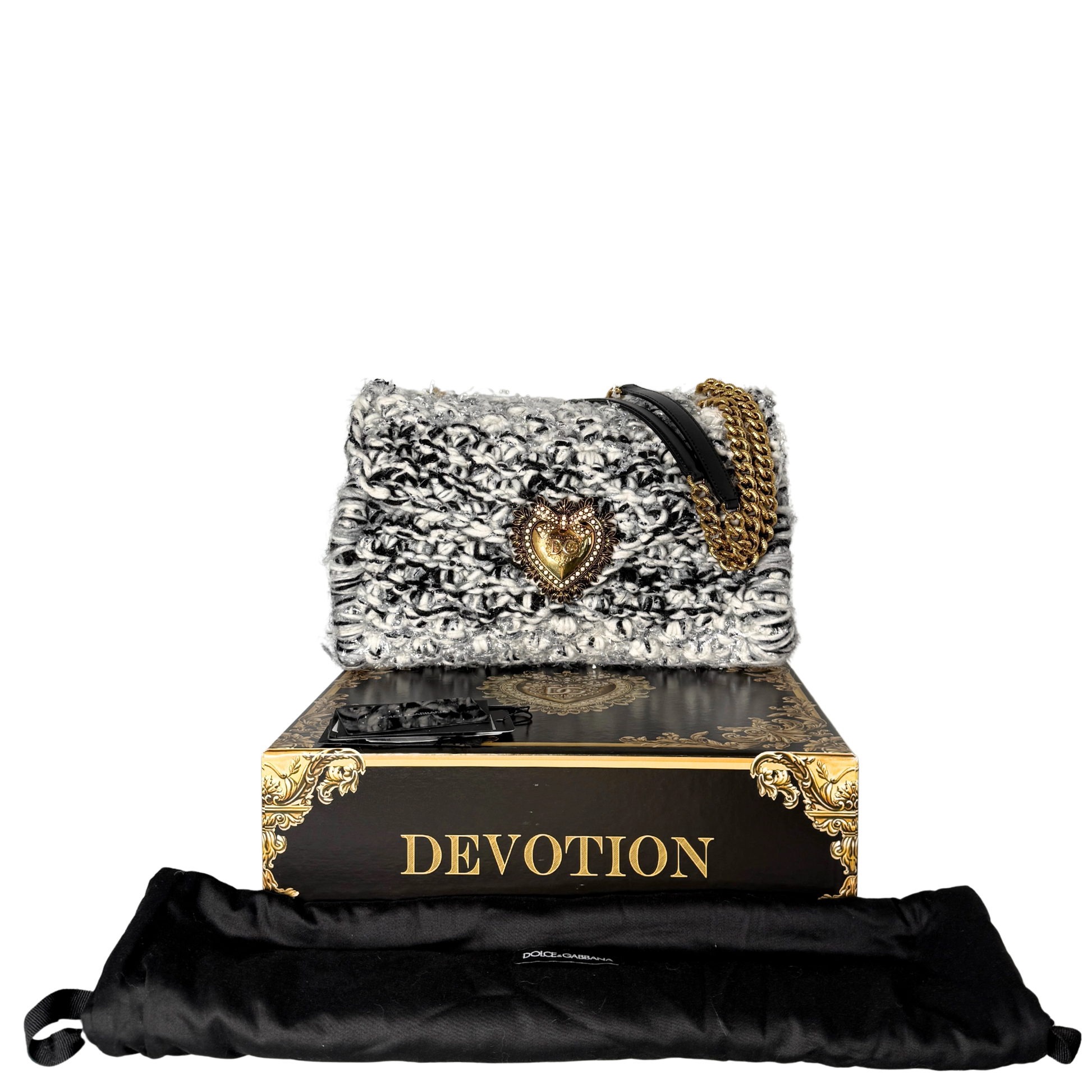 Dolce & Gabbana Große Schultertasche Devotion aus Strickgewebe Grau Fullset / neuwertig Dolce & Gabbana