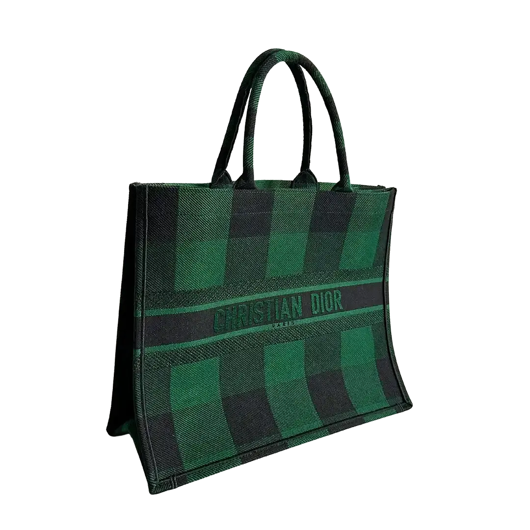 Dior Book Tote Large Check Leaf grün / schwarz / sehr gut Dior
