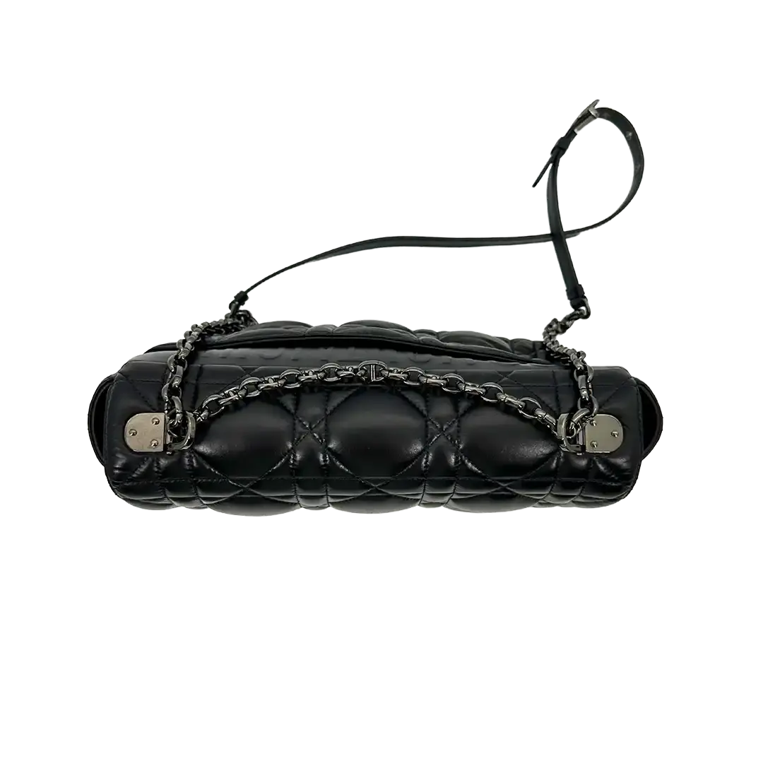 Dior CARO Tasche mittelgroß schwarz Leder Gun Metal / sehr gut Dior