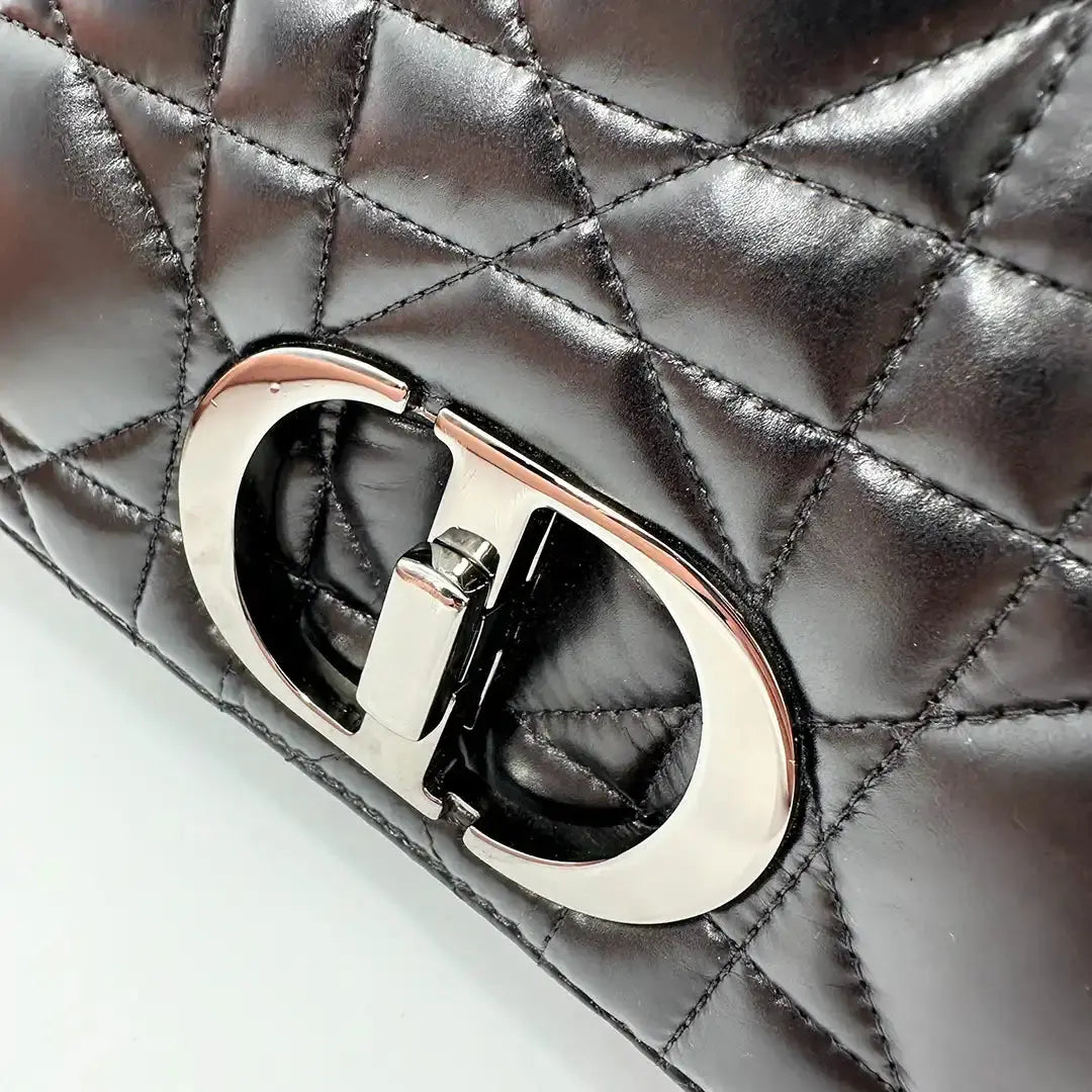 Dior CARO Tasche mittelgroß schwarz Leder Gun Metal / sehr gut Dior