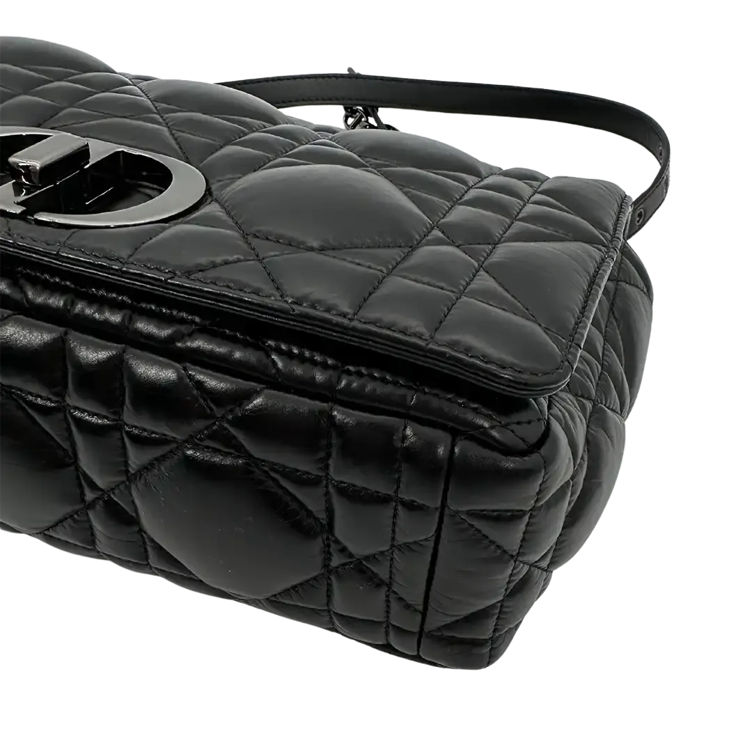 Dior CARO Tasche mittelgroß schwarz Leder Gun Metal / sehr gut Dior