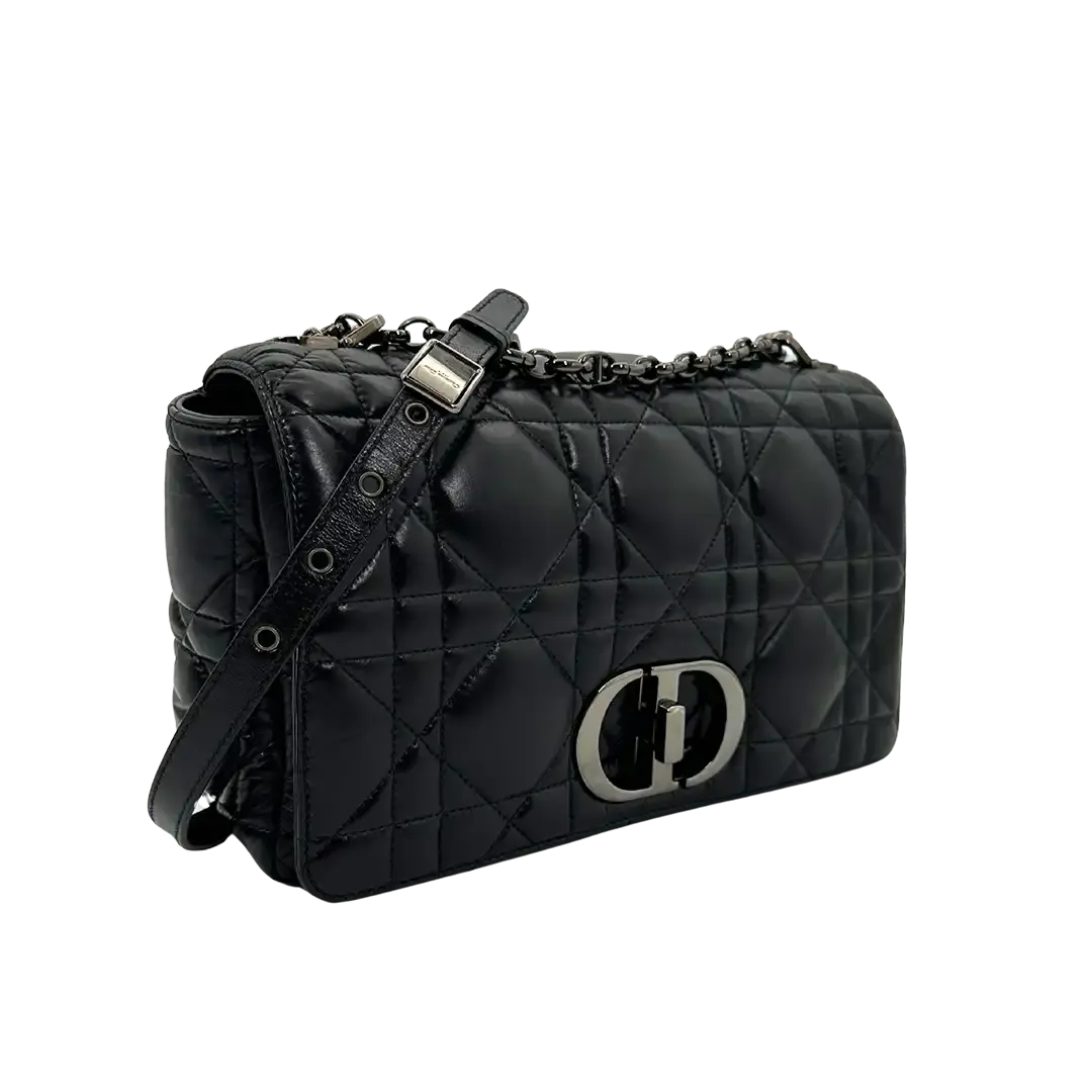 Dior CARO Tasche mittelgroß schwarz Leder Gun Metal / sehr gut Dior