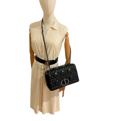 Dior CARO Tasche mittelgroß schwarz Leder Gun Metal / sehr gut Dior