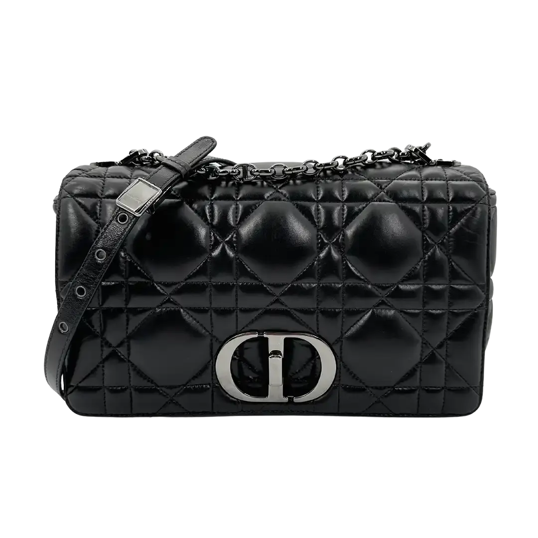 Dior CARO Tasche mittelgroß schwarz Leder Gun Metal / sehr gut Dior