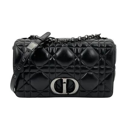 Dior CARO Tasche mittelgroß schwarz Leder Gun Metal / sehr gut Dior